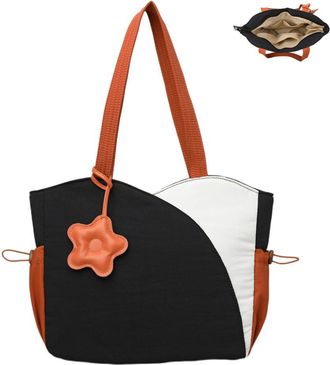 Generic Puffer Tote Crossbody Bag for Women Color-block Shoulder Work Handbags with Zipper for Daily Travel Teacher Nurse Purses Gift, Black and White