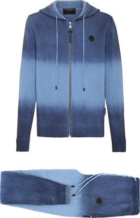 Philipp Plein Cash Wool Jogging Knit Suit: Jacket/trousers python insert Skull