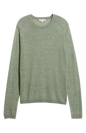 Jack Victor Cormack Long Sleeve Crewneck Linen & Silk Pullover in Sage at Nordstrom, Size Xx-Large