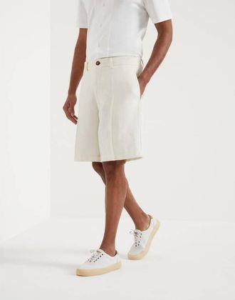 Brunello Cucinelli Mens Panama Linen Blend Tailored Shorts, Size 54