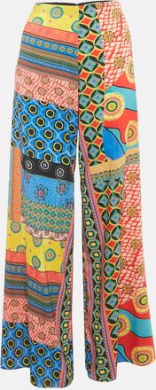 Alice & Olivia Alice + Olivia Multicolor Printed Crepe Wide-Leg Trousers