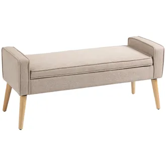 HOMCOM Homcom - Banco De Almacenamiento Ba&uacute;l De Almacenaje Tapizado En Lino Con Tapa Abatible Y Patas De Madera Para Dormitorio Sal&oacute;n Carga 120 Kg 120x45x54 