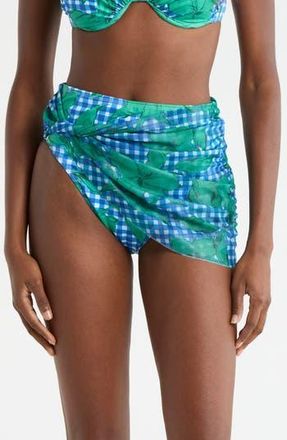 Hutch Mesh Overlay High Waist Bikini Bottoms in Cobalt/Teal Floral at Nordstrom Rack, Size Large