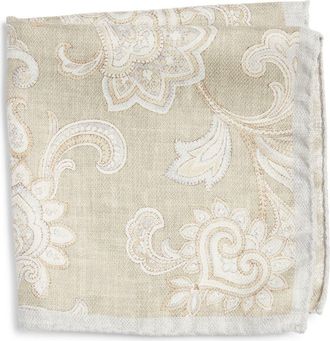Jack Victor Verdun Floral & Medallion Reversible Silk Pocket Square in Tan at Nordstrom