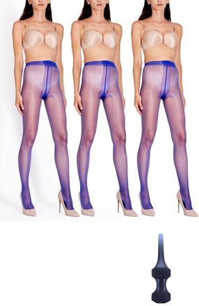 Lechery 3-Pack Glossy Colored Fashion Sheer Tights for Women in Blue at Nordstrom, Size Small