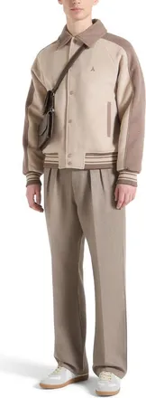 Mani&egrave;re De Voir Andre Contrast Wool Blend Varsity Jacket in Beige at Nordstrom, Size Xx-Large