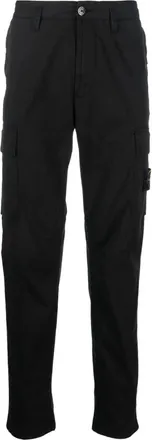 Stone Island Broeken, Heren, Zwart, W34, Katoen, Compass Motif Tapered Broek