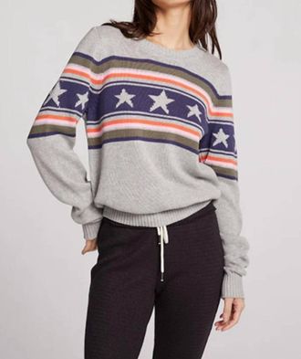 Chaser Star Stripe Sweater In Heather Grey
