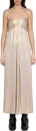 Zadig&Voltaire Rippie Pleated Metallic Satin Slipdress in Gold at Nordstrom, Size X-Small
