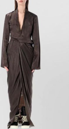 Rick Owens cupro draped wrap maxi dress