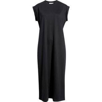 Nordstrom Muscle Sleeve Pima Cotton Jersey Maxi Dress in Black at Nordstrom, Size Xx-Large
