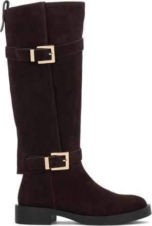 Kazar Bruine su&egrave;de laarzen met dubbele bovenkant. Dit product valt klein uit. - Dames - Hoge Laarzen - Bruin - 35 EU - Su&egrave;de - Schoenen