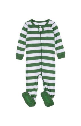 Leveret Footed Striped Cotton Matching Family Holiday Pajamas in Green & White at Nordstrom, Size 12-18M