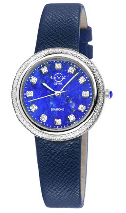 Gevril Group GV2 Arezzo Womens Diamond Watch,SS Case, Blue Dial, Genuine Italian Handmade Leather Strap