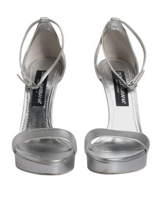 Dolce & Gabbana Silver Leather Platform Keira Sandals Womens Shoes (Pre-Owned)