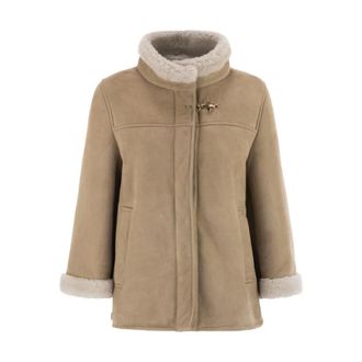 Fay Shearling Trim Toggle Coat - female - Fay - Leather Jackets - Gray - M - Jackets