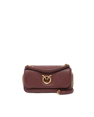 Pinko Brown Mini Love Click Soft Horizontal Leather Shoulder Bag
