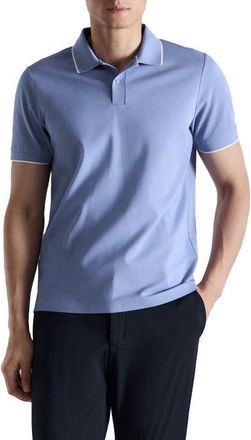 Mango Comfort Stretch Tipped Piqu&eacute; Polo in China Blue at Nordstrom, Size Medium