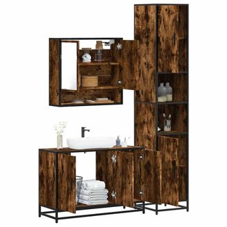 Berkfield Home 3 Piece Bathroom Furniture Set Smoked Oak Engineered Wood in Brown