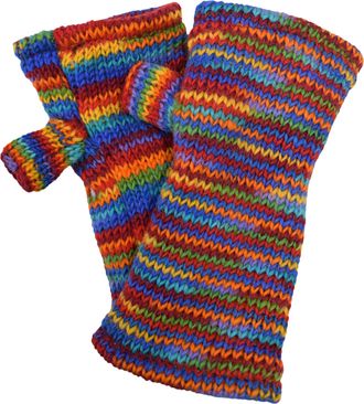 Gheri Womens Warm Woolen Fleece Lined Hand Knitted Striped Mittens Handwarmers D