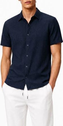 Onia Short Sleeve Stretch Linen Blend Button-Up Shirt in Navy at Nordstrom Rack, Size Xx-Large