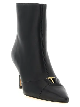 Twin-Set Gold Logo Stiletto Ankle Boot - Black