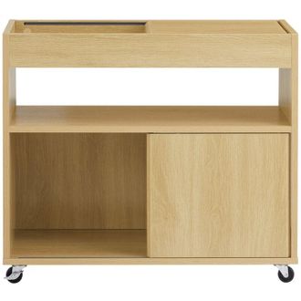 SoBuy Sobuy - Tavolino con ruote da divano Carrello con 1 scomparto aperto Comodino con 2 ante scorrevoli Naturale 70x30x60cm FBT152-N