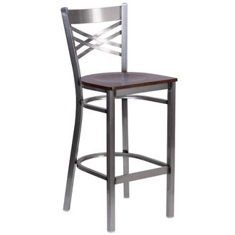 Flash Furniture Clear Coated X Back Metal Restaurant Barstool - Walnut Wood Seat
