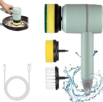 No Brand Cepillo De Limpieza El&eacute;ctrico Inal&aacute;mbrico Recargable Con Mango, 3 Cabezales Para Azulejos De Ba&ntilde;o, Cocina, Coche, Estufa Y Juntas