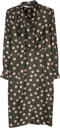 Fendi Zijden jurk met stippen en hoge hals - Dames - Casual kleedjes - Groen - S - Kleedjes