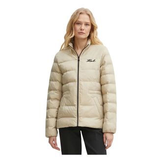 Karl Lagerfeld Jassen, Dames, Beige, S, Leer, Lichtgewicht Pufferjack