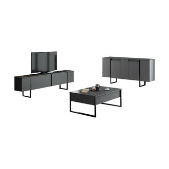 Dmora Set De Muebles De Sala Pignano, Modular, 4 Estantes, Puerta Abatible, Negro Antracita