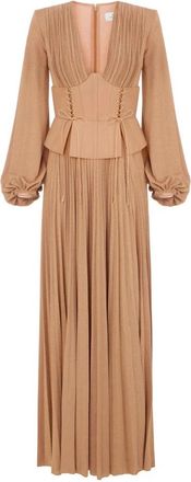 Elisabetta Franchi Rode Loper Jurk - Dames - Avondkleed - Beige - M - Su&egrave;de - Kleedjes