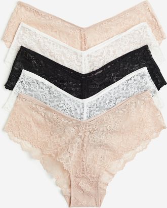 H&M 5er-Pack Hipster aus Spitze - Puderrosa/Cremefarben/Schwarz