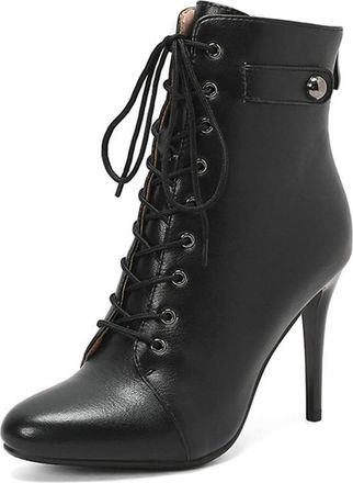 Generic Womens Stiletto High Heel Ankle Boots Pointed Toe Lace Up Evening Wedding Party Dress Dance Shoes (Black,7.5)