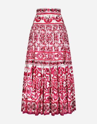 Dolce & Gabbana Langer Rock Aus Popeline Majolika-print - Frau R&ouml;cke Fuchsia Baumwolle 36