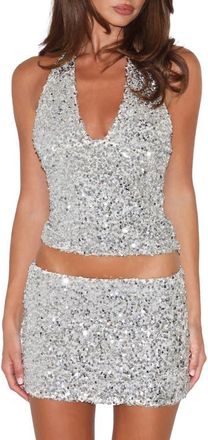 Tiger Mist Sequin Crop Halter Top in Silver at Nordstrom, Size Xx-Small