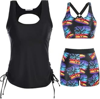 Generic Swimsuit with Shorts 3 Piece Tankini Swimsuit for Women Tank Top with Bikini Top Boyshort Set Waisted Swimming Costume Modest Swimwear Tankini Sets fo