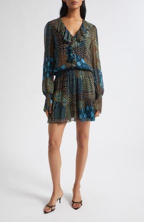 Ramy Brook Astrid Ruffle V-Neck Minidress in Navy Multi at Nordstrom, Size Xx-Large
