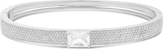 SHYMI Pav&eacute; Bangle with Center Stone -.925 Sterling Silver, 14K Gold-Plated, Rhodium Plated Cubic Zirconia, Extender, Day to Night