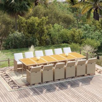 vidaXL Set Comedor De Jard&iacute;n 13 Piezas Y Cojines Rat&aacute;n Sint&eacute;tico Beige Vidaxl