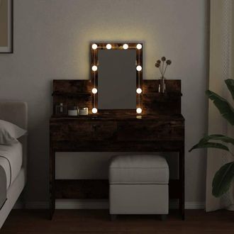 Berkfield Home Beautiful Dressing Table with LED Smoked Oak 100x40x130 cm in Brown | Size: 100 x 40 x 130 cm