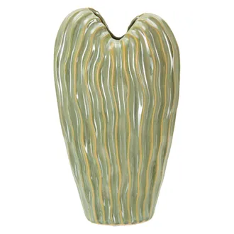 Dmora Vase Batesiro, Finition Effet Mati&egrave;re, Vert, Structure Beige