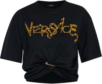 Versace Tops, Dames, Zwart, XS, Katoen, T-shirt met logo
