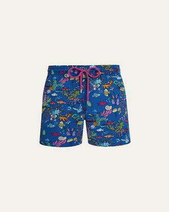 Vilebrequin Mens Stretch Aquarium-Print Swim Trunks