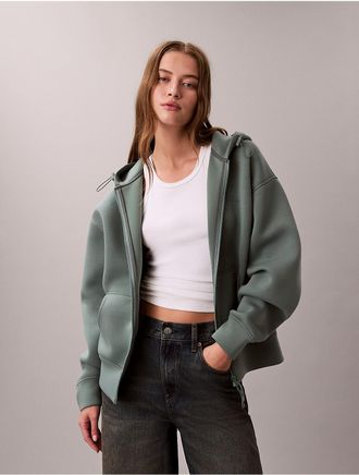 Calvin Klein Jeans Calvin Klein Womens Smooth Cropped Relaxed Zip Hoodie - Green - XL