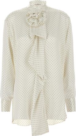 Ermanno Scervino White Polka Dot Flower Brooch Shirt