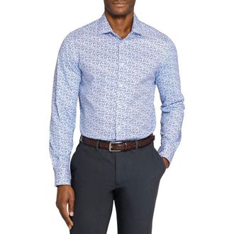 W.R.K Slim Fit Floral Stem Reworked Button-Up Shirt in White/Purple at Nordstrom, Size 16.5 - R