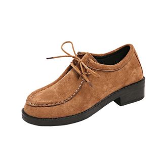 Generic Lace Up Shoes Women Comfortable Dress Shoes Round Toe Stylish Classic Flat Low Heel Smart Casual Walking Shoe Work Office Leisure Brown