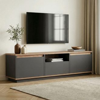 Dmora Mueble Para Tv Morrigan, Un Estante, 3 Puertas, 4 Compartimentos, 160x30x42h Cm Negro Antracita
